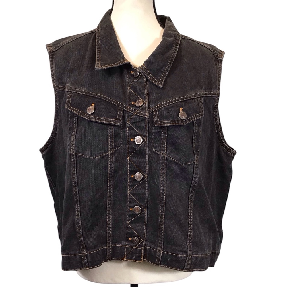 Impressions Womens Vintage Denim Vest Size 22W Sleeveless Button Down Western